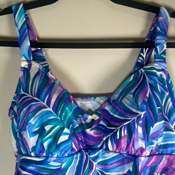 Swim Solutions DANCING PALM Tummy-Control Faux-Tankini One-Piece Swimsuit 10 - Picture 3 of 10